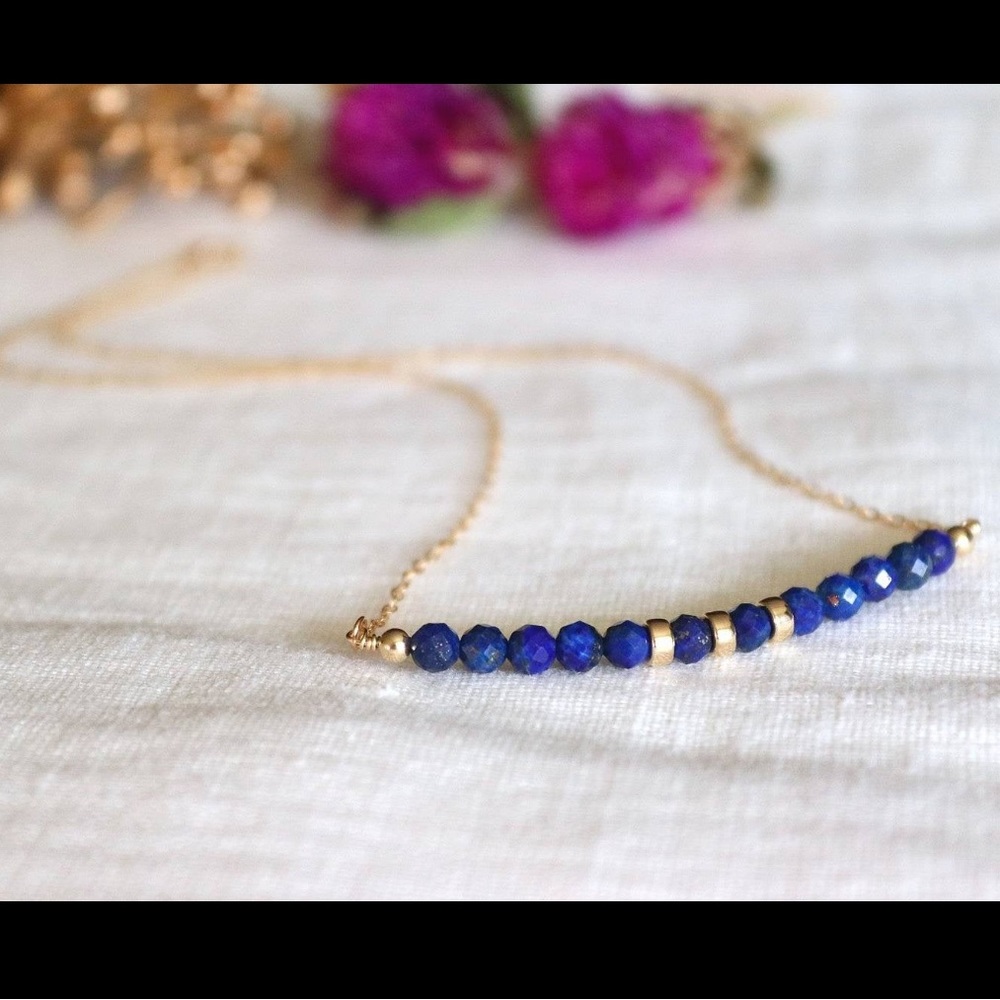 Lapis bar Necklace in 14k gold filled